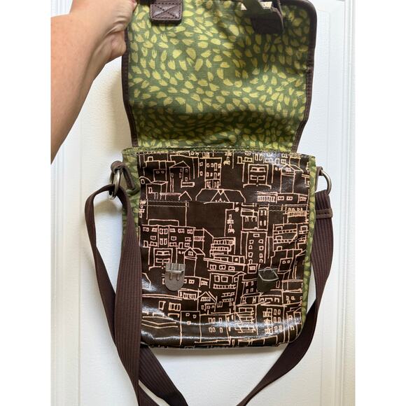 Fossil Key-Per City Scene canvas and Leather messenger bag crossbody - Picture 2 of 11
